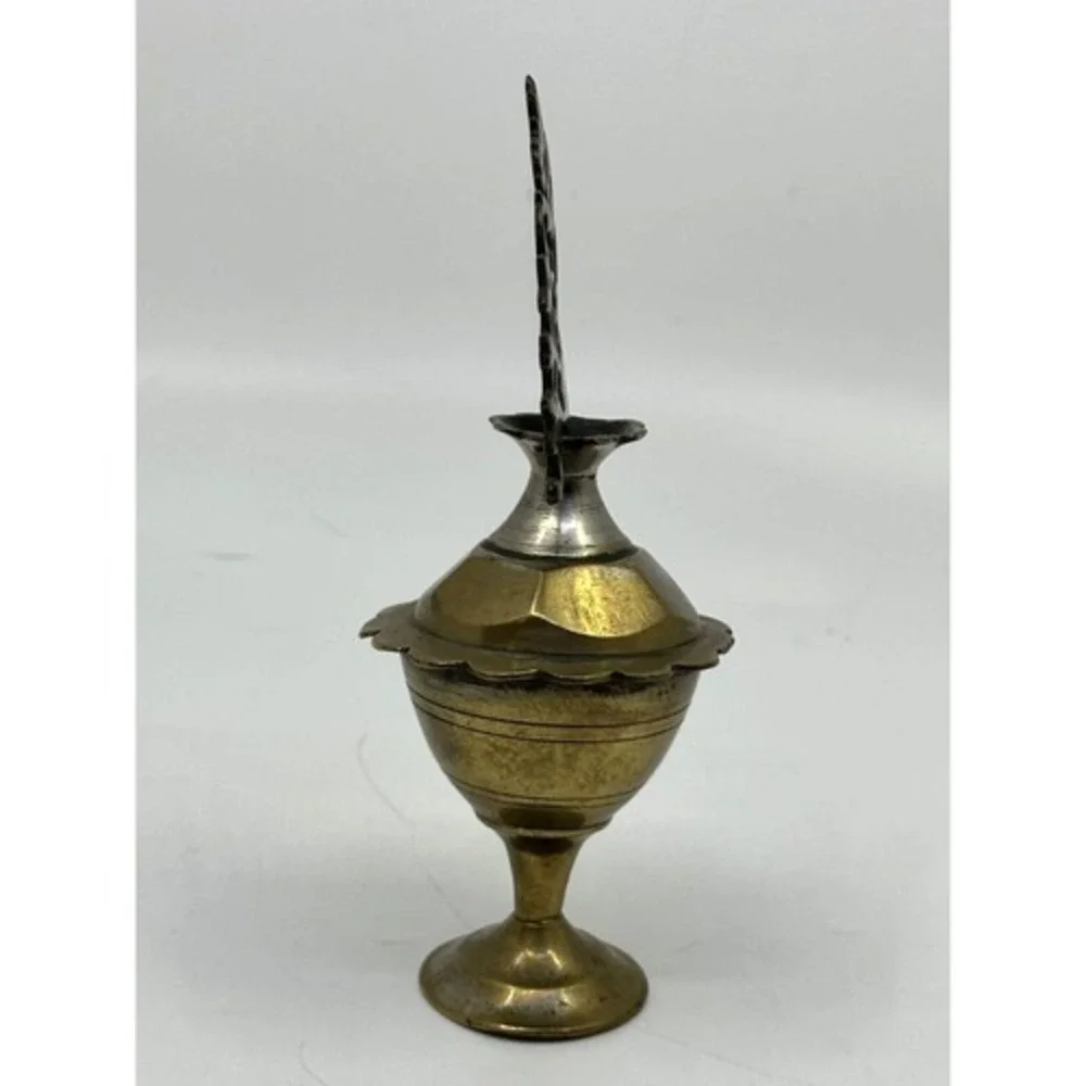 Unbranded Kohl‎ Pot Surmadani Vintage Gold Good Brass Ornate Filigree Wand